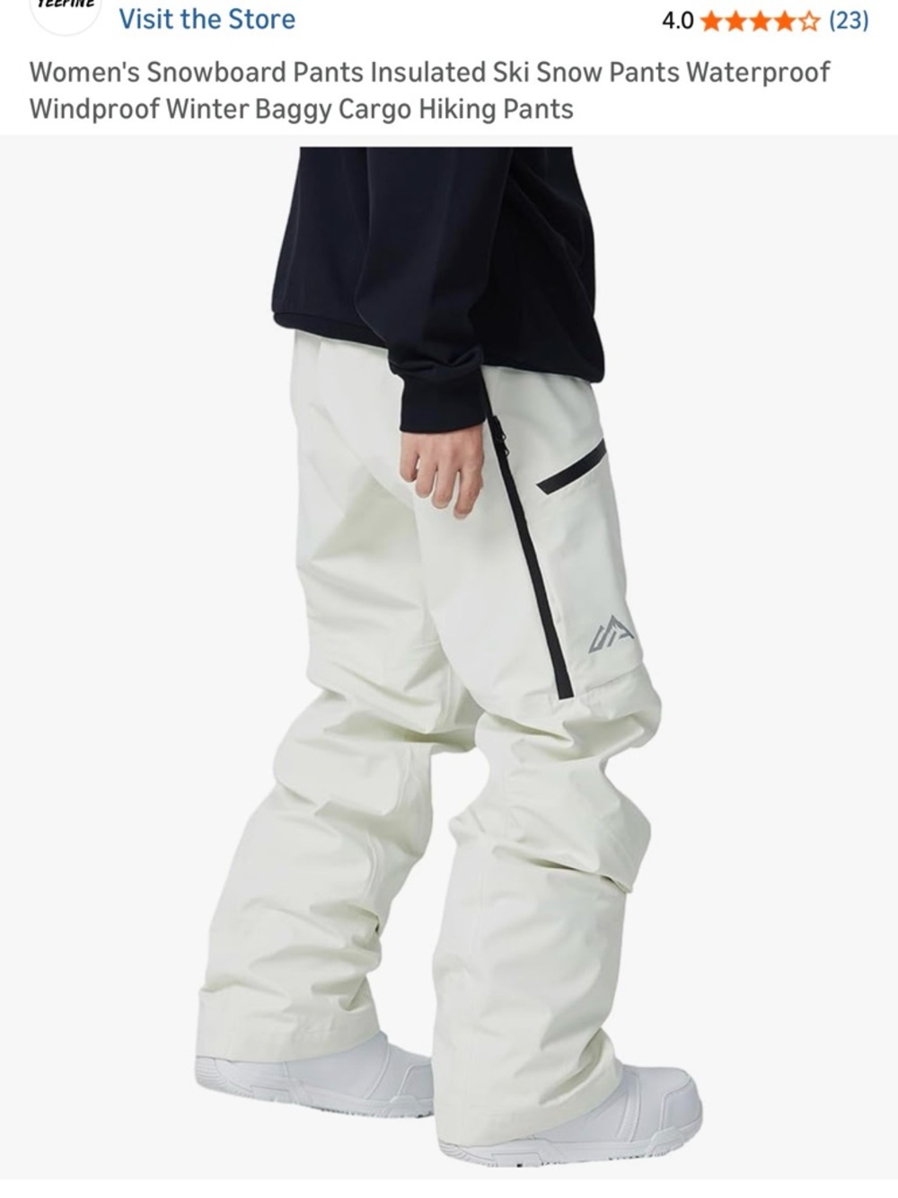 Women’s light khaki White Snowboard pants  - Lightweight Waterproof